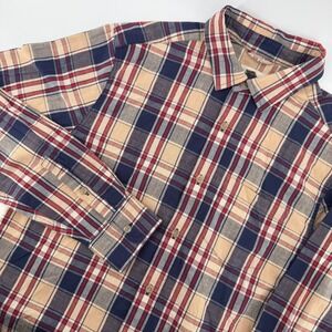 Marine Layer Plaid Button Down Mens Small Tan Navy Red Long Sleeve Flannel Shirt